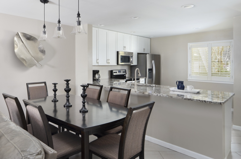 Condo kitchen and dining area