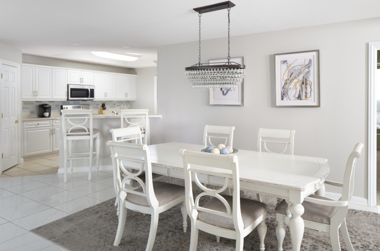 Margate tower dining table and breakfast bar looking towards the kitchen