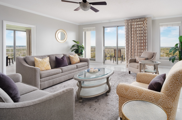 Margate tower living room with balcony access