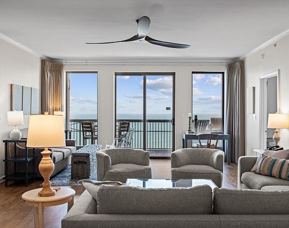 Condo living area with ocean views