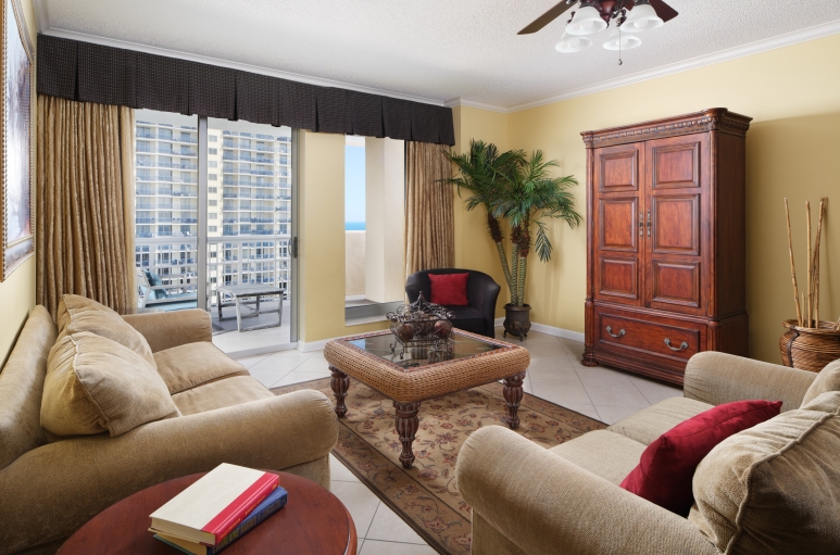 Margate tower living room with balcony access