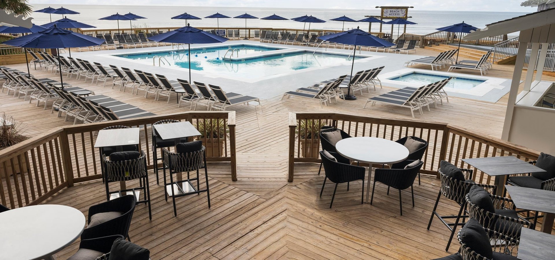 View of Beachcombers and the Hilton pool deck