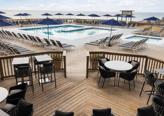 View of Beachcombers and the Hilton pool deck