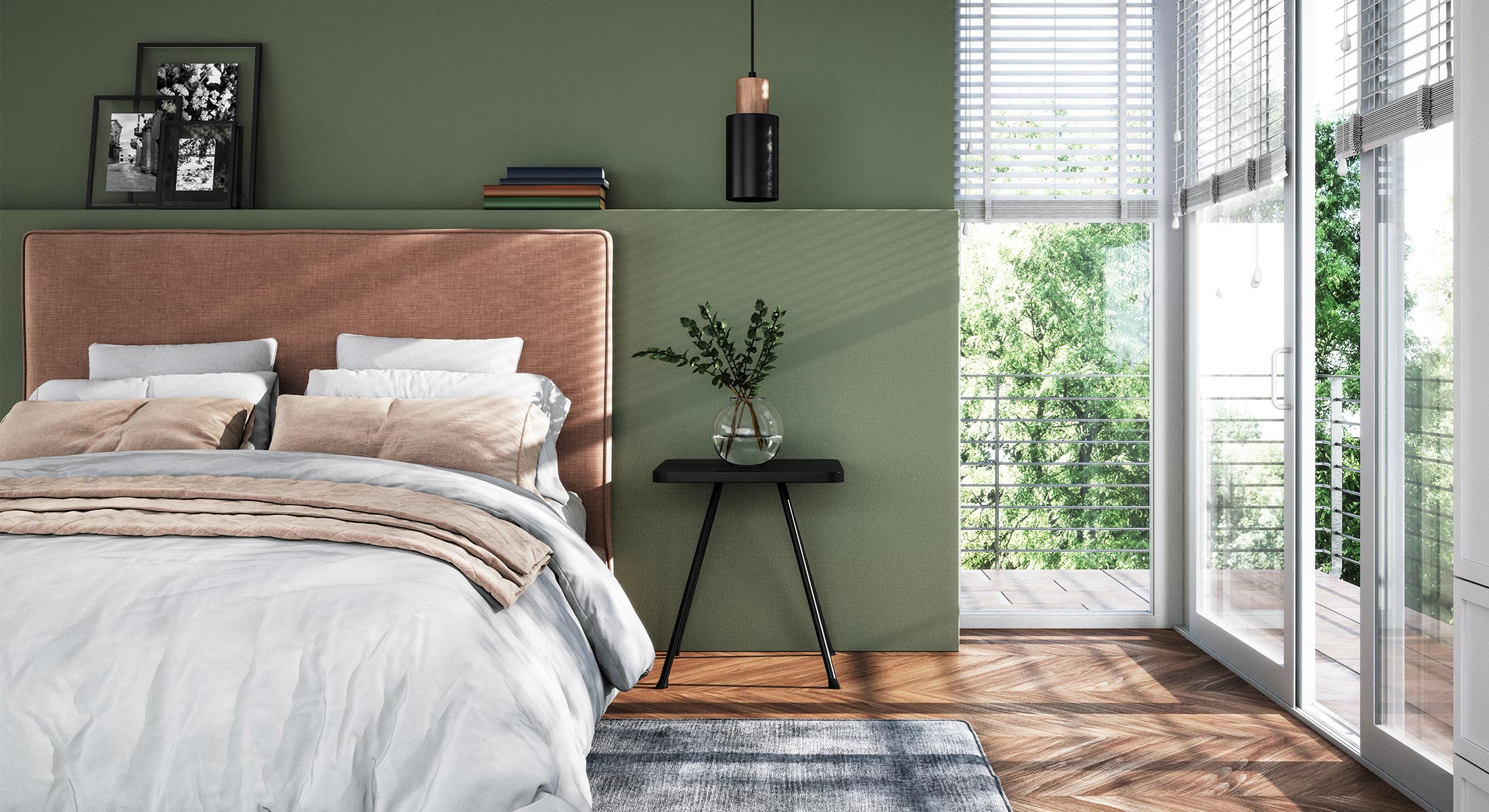 Getty image of a Bedroom with balcony access