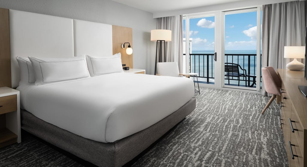 Hilton Hotel king room with ocean view balcony