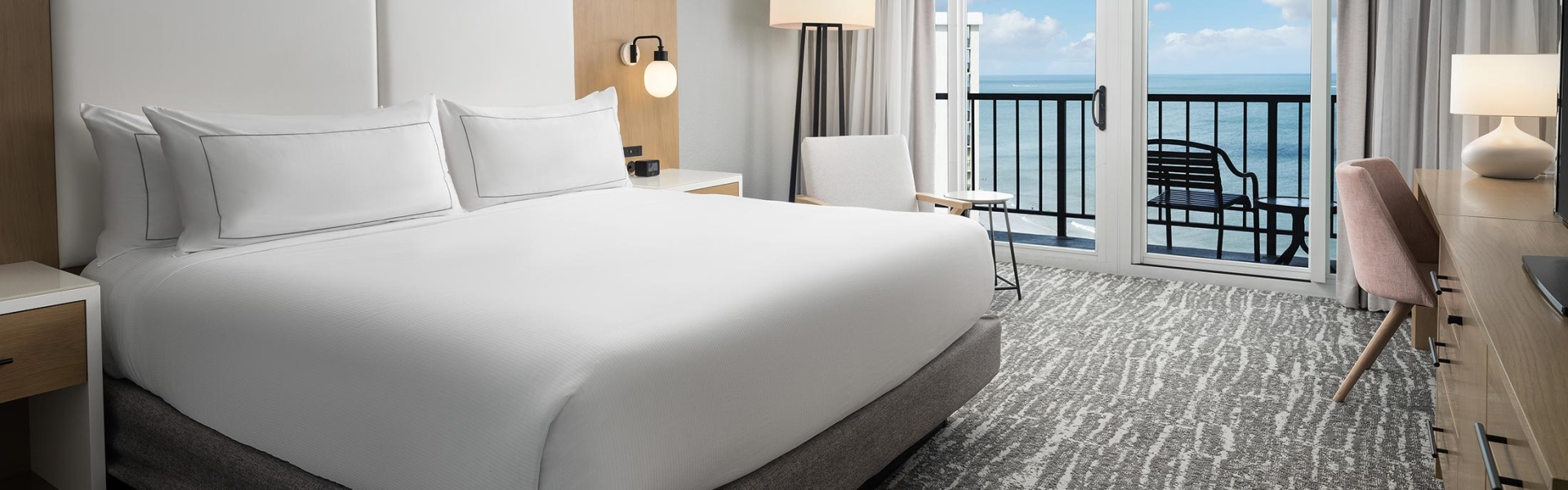 Hilton Hotel king room with ocean view balcony