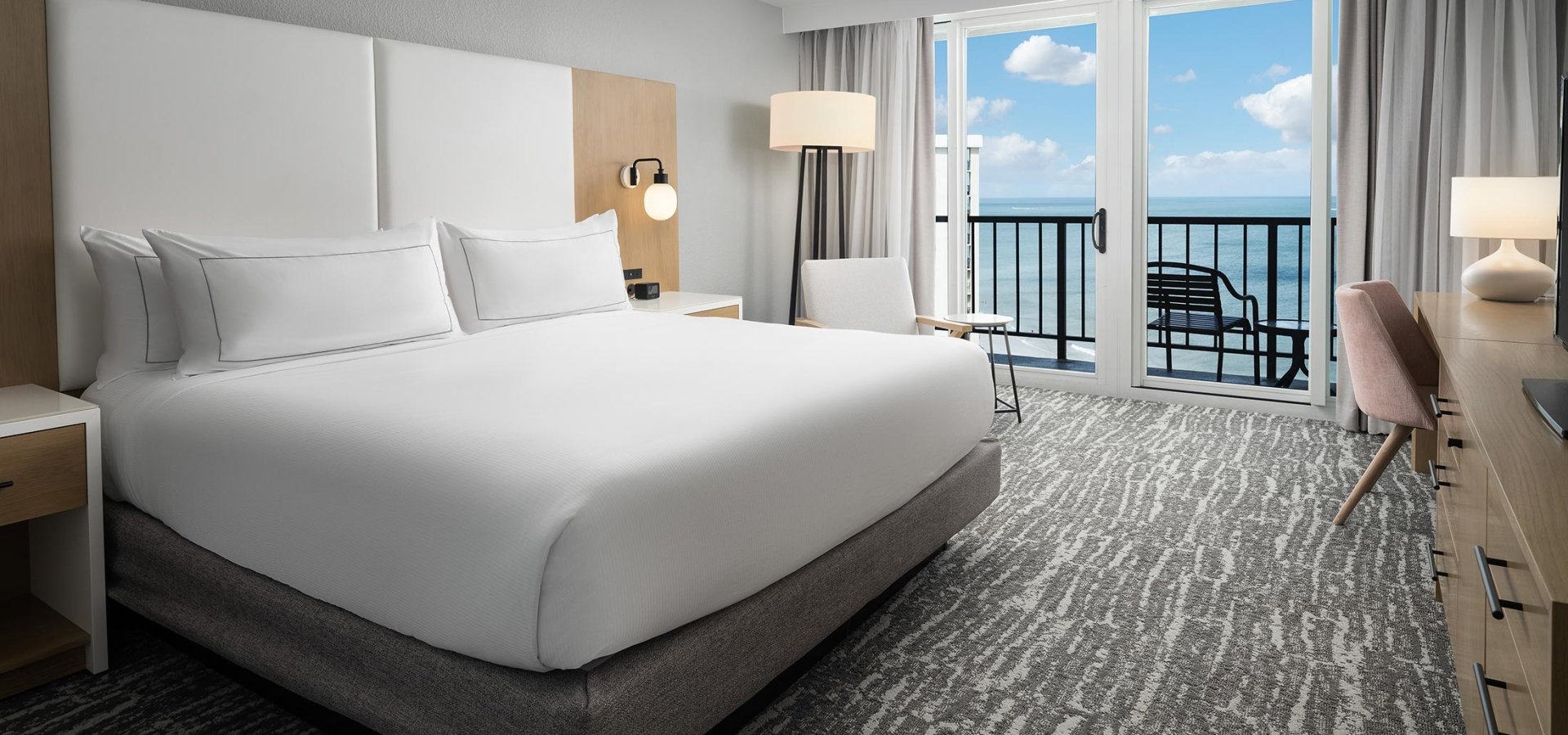 Hilton Hotel king room with ocean view balcony