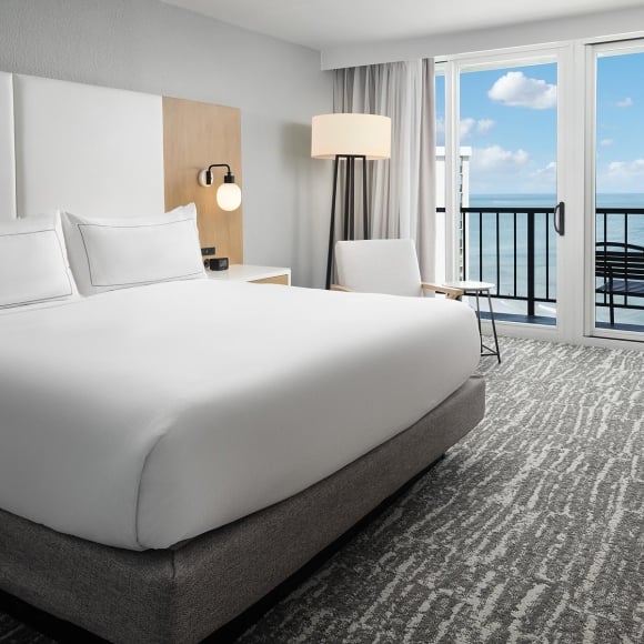 Hilton Hotel king room with ocean view balcony