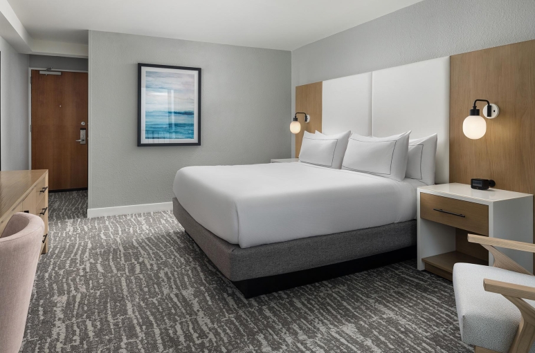 Hilton Hotel bedroom with king bed