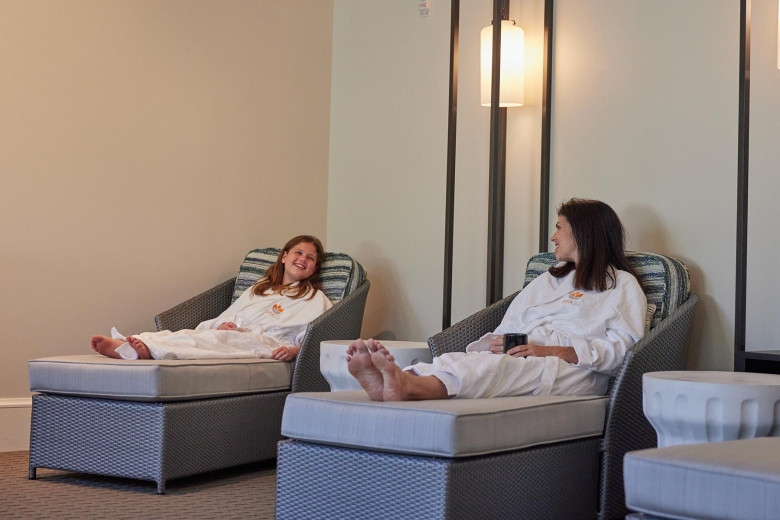 Daughter and mother at spa