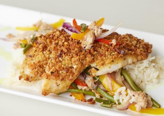 Dinner entree of seafood and rice at Kingston Resorts