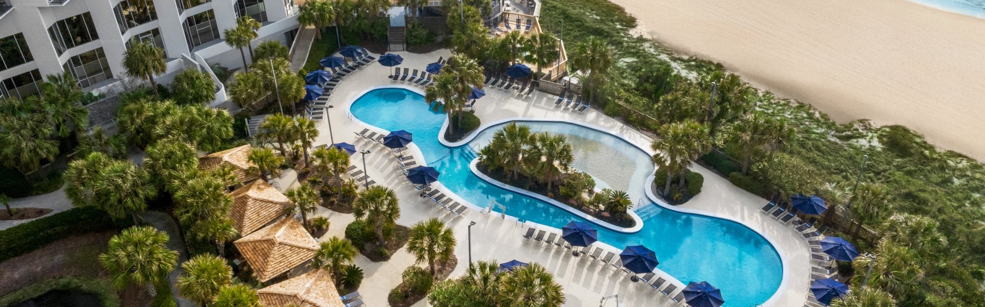 Aeriel of the sand bottom pool at Hilton