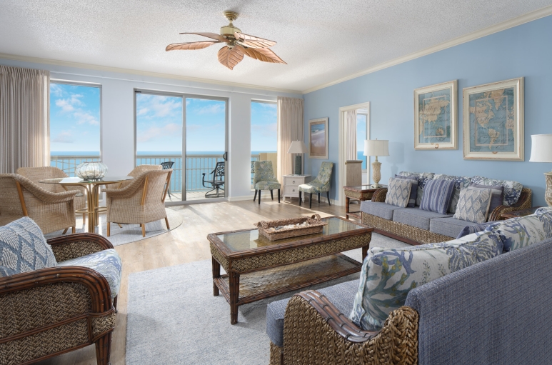 Margate tower living room with balcony access