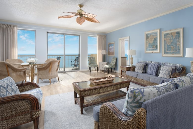Margate tower living room with balcony access