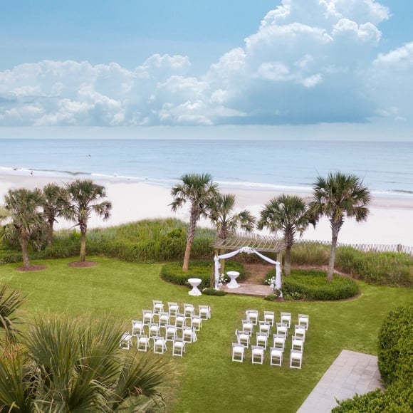Hilton North Lawn set up for a wedding ceremony