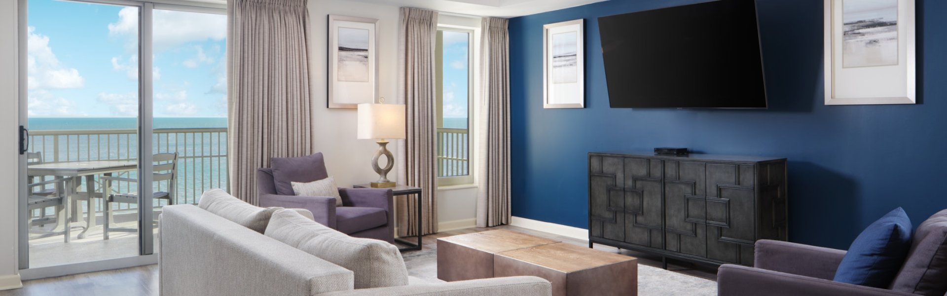Royale Palms oceanfront Living Room with balcony access