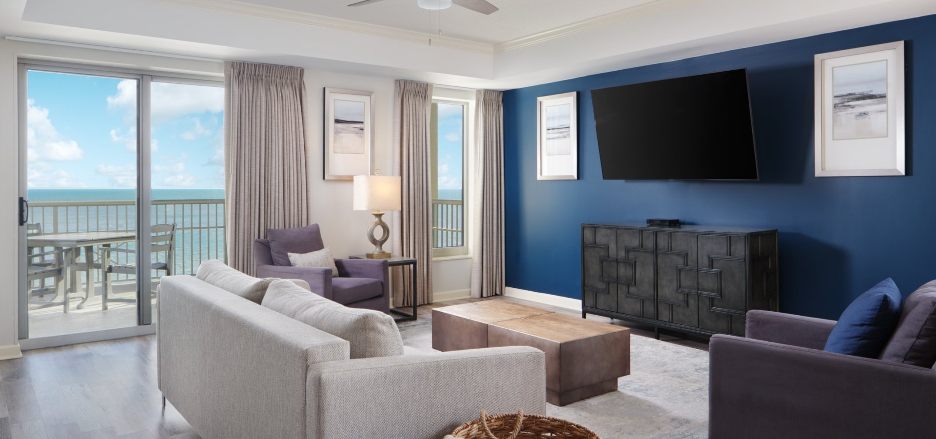 Royale Palms oceanfront Living Room with balcony access