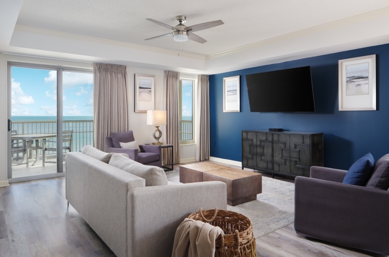 Royale Palms oceanfront Living Room with balcony access