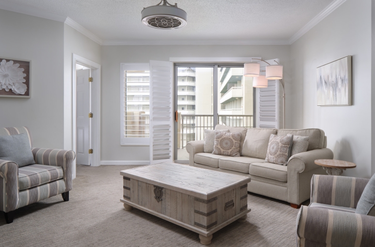 Royale Palms living room with balcony access