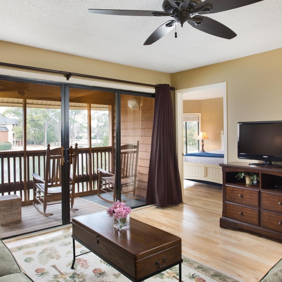 Villa living area with lake porch