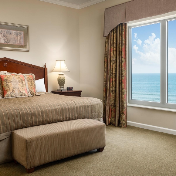 The ocean view two bedroom king bed at the Royale Palms