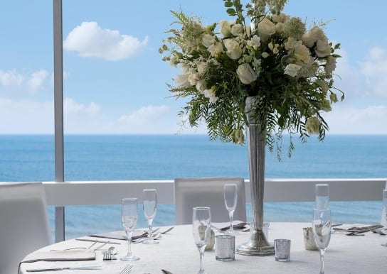 Close up of a Dunes Wedding table with ocean views