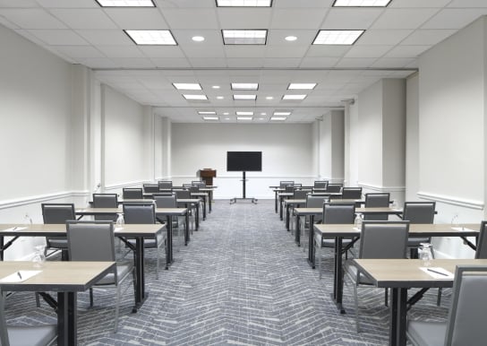 Arcadian set up for a meeting with a T.V