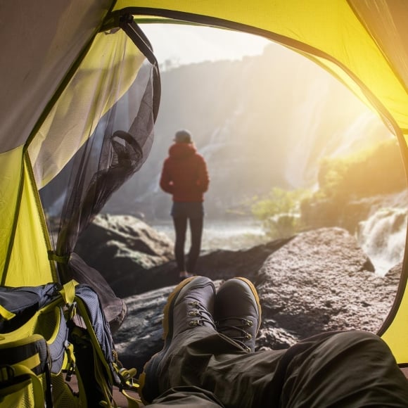 Camping in a tent