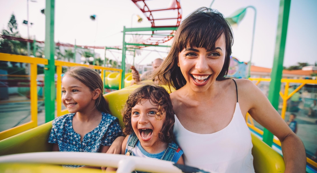 Family on a roller coaster