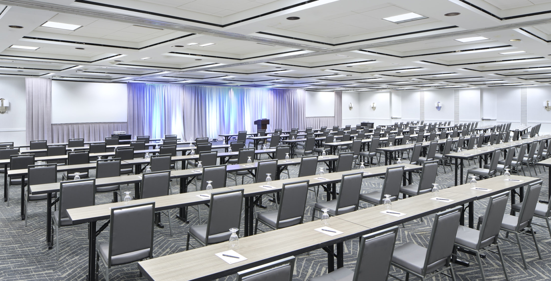 Hilton Ballroom set up in a classroom style meeting