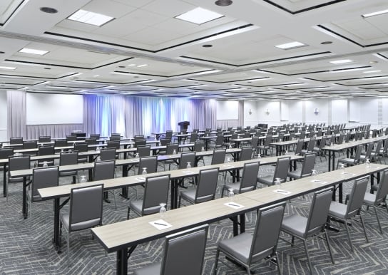 Hilton Ballroom set up in a classroom style meeting