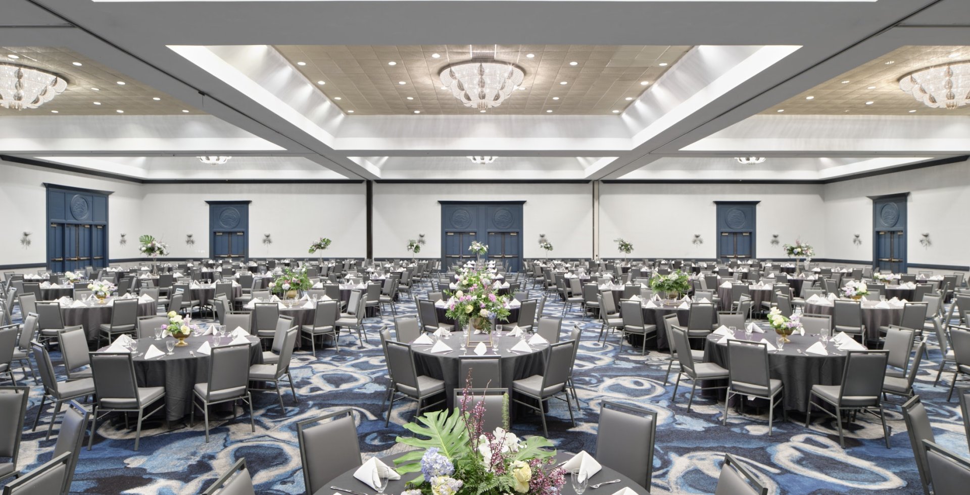 Kensington ballroom set up in rounds for a banquet event