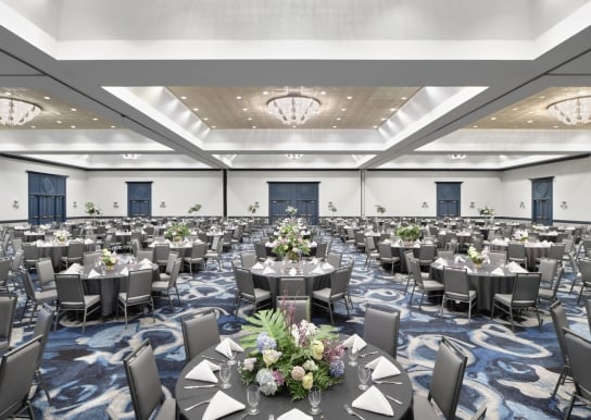 Kensington ballroom set up in rounds for a banquet event