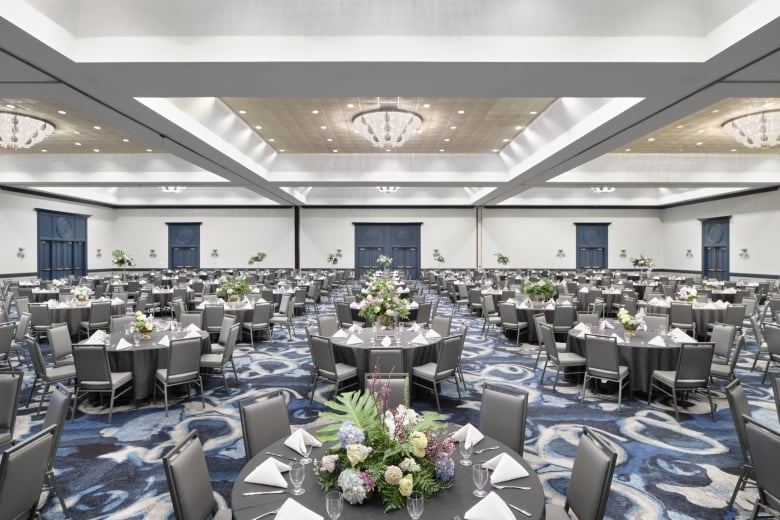 Kensington ballroom set up in rounds for a banquet event