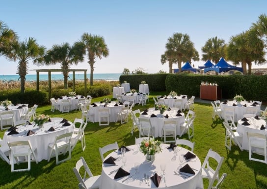 North Lawn wedding reception rounds setup