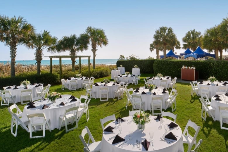 North Lawn wedding reception rounds setup