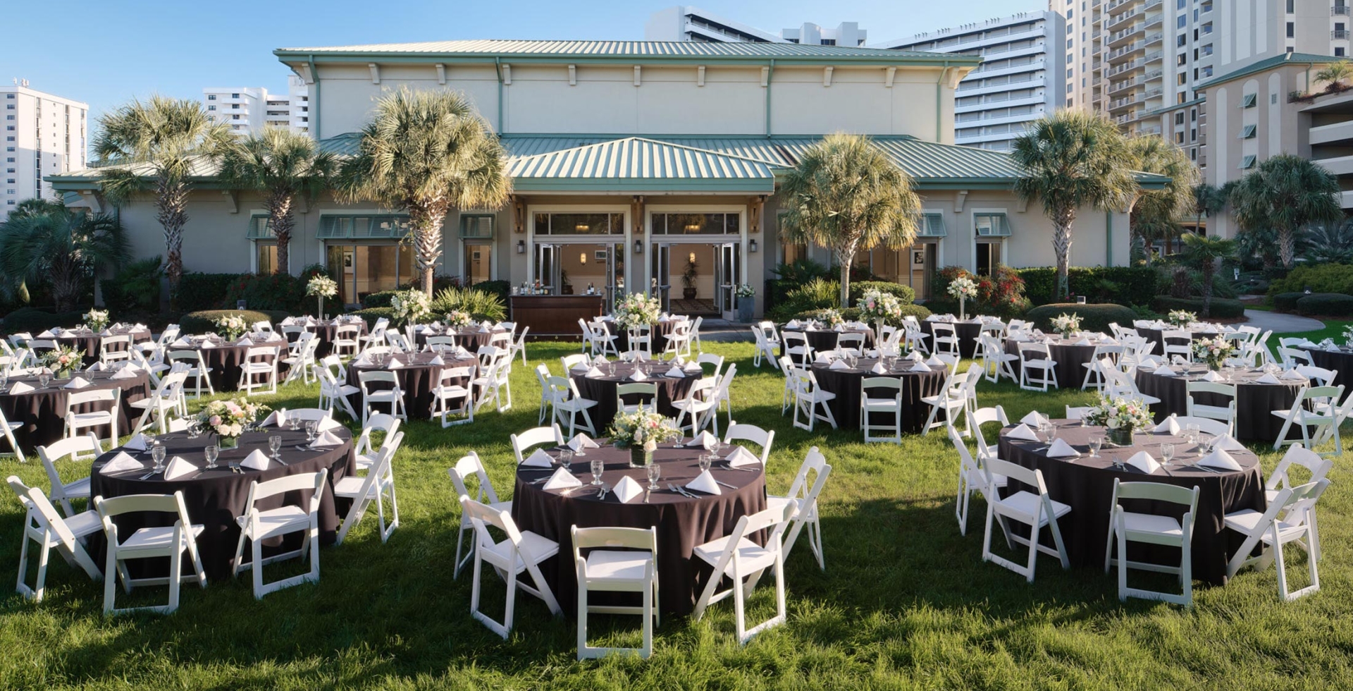 West Lawn wedding reception rounds set up