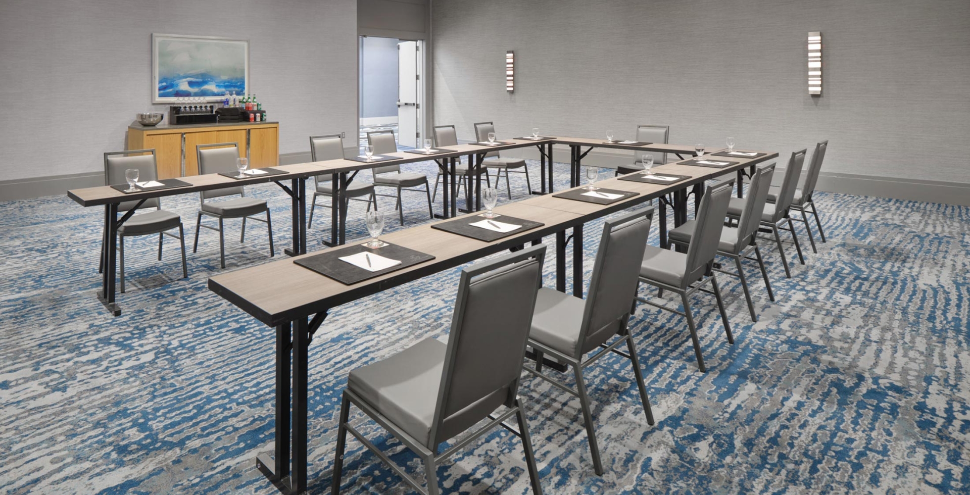 The Winchester Meeting & Event Space u-shape setup with refreshment table