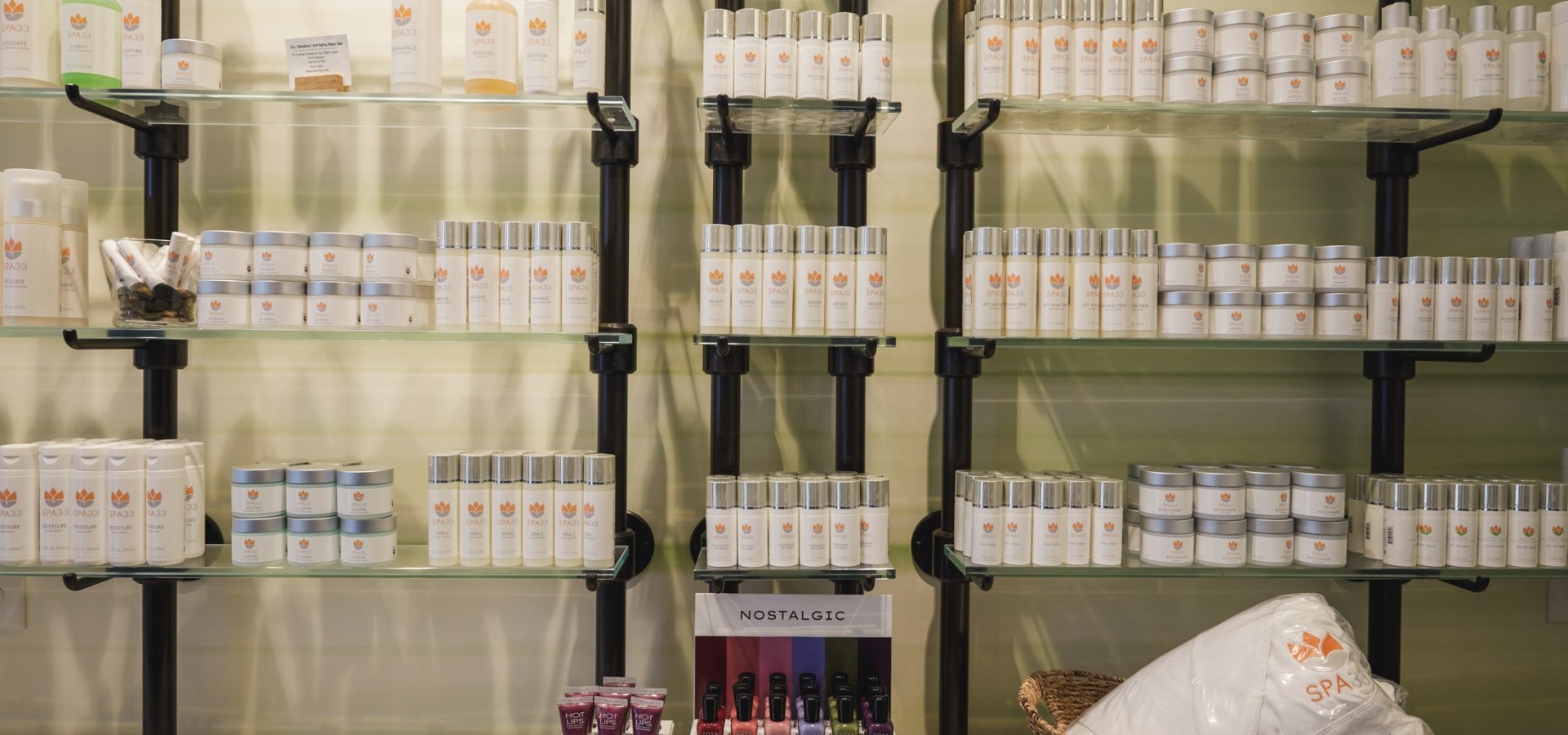 Spa products on shelves