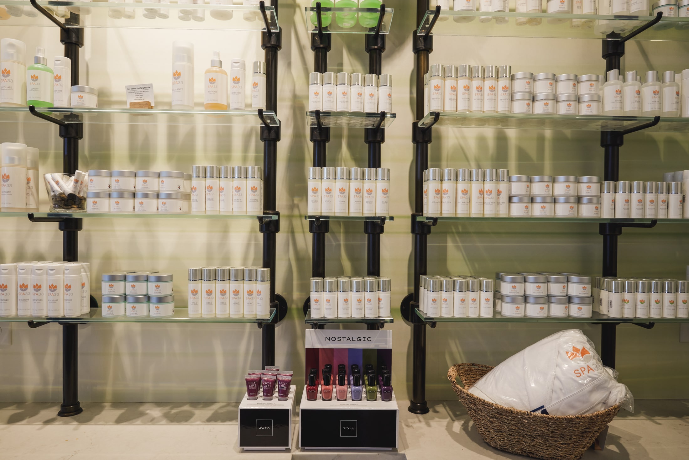 Spa products on shelves