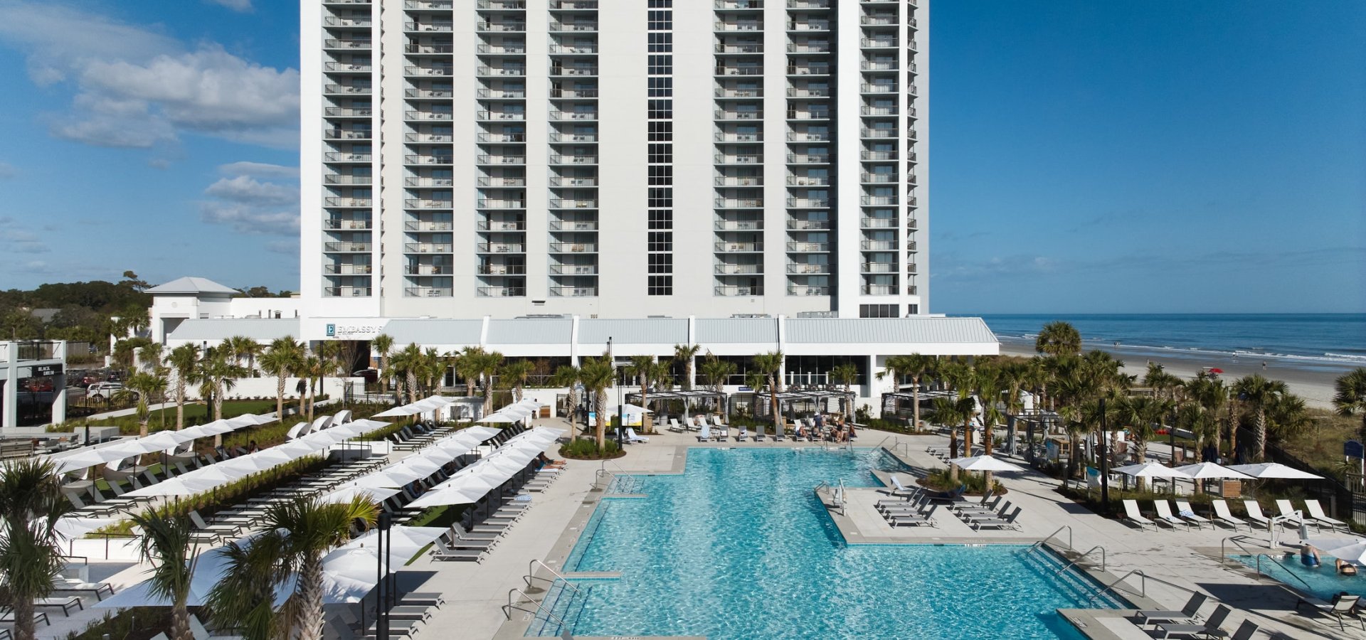 Currents Seaside Entertainment main pool and Embassy Suites view