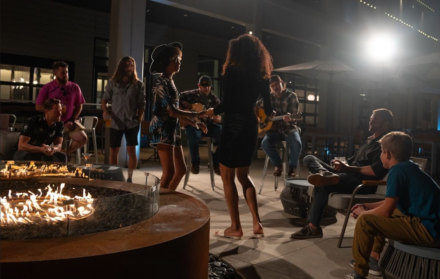 Black Drum Brewing after dark with live music, friends, dancing, and smore's around the firepits