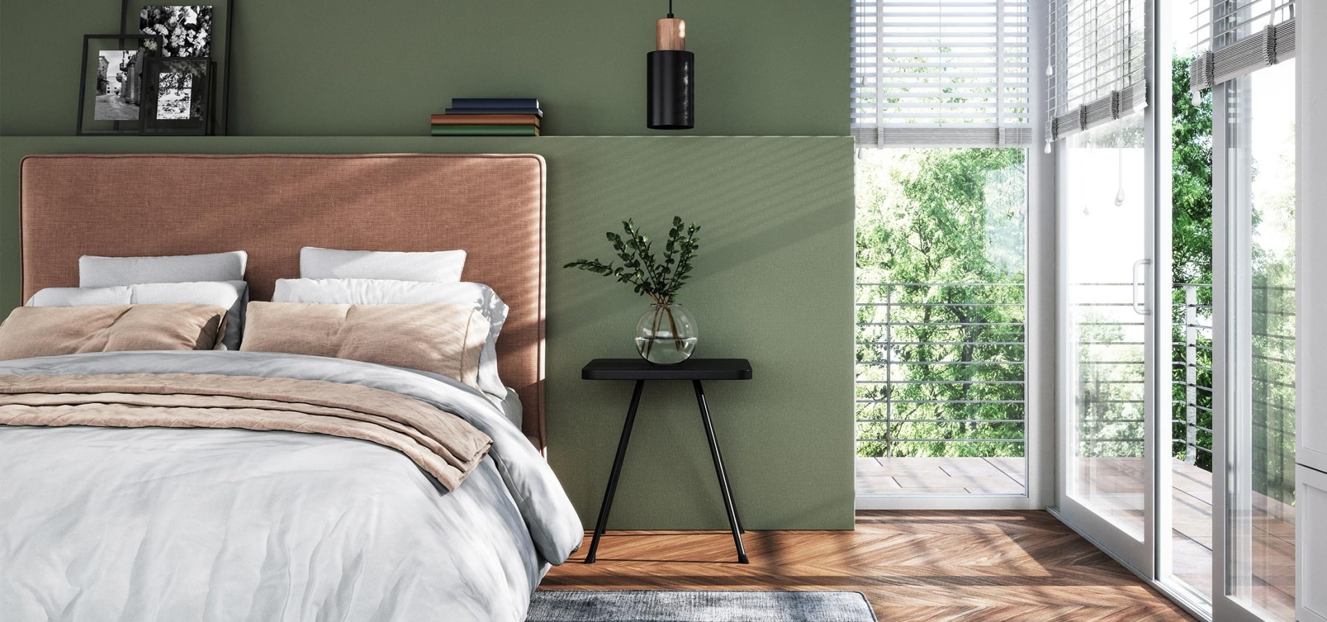 Getty image of a Bedroom with balcony access