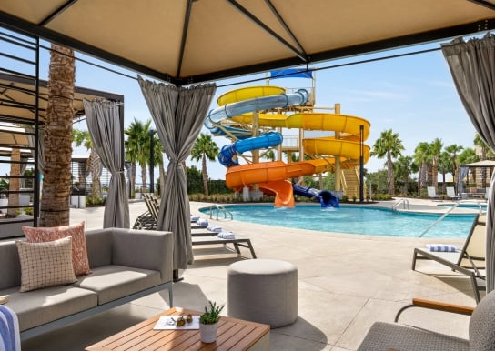 Currents Seaside Entertainment Cabanas by the waterslides