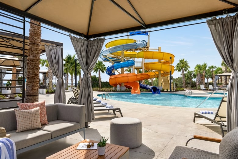 Currents Seaside Entertainment Cabanas by the waterslides