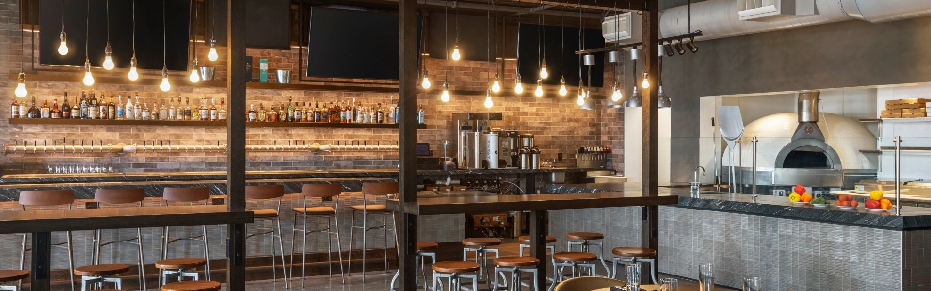 Black Drum Brewing interior of the Bar and pizza making area.