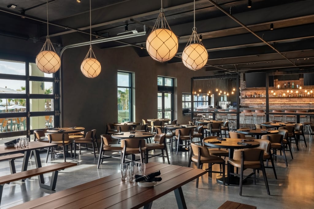 Black Drum Brewing interior restaurant set up for service