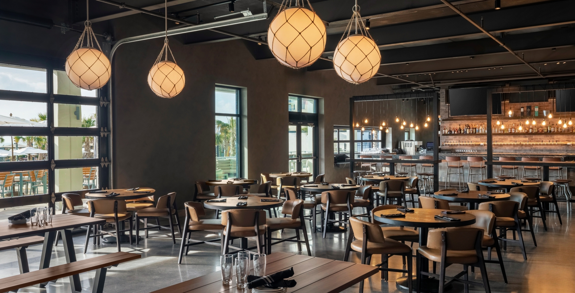 Black Drum Brewing interior restaurant set up for service