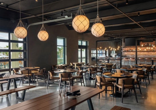 Black Drum Brewing interior restaurant set up for service