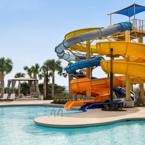 Currents Seaside Entertainment waterslides and cabanas